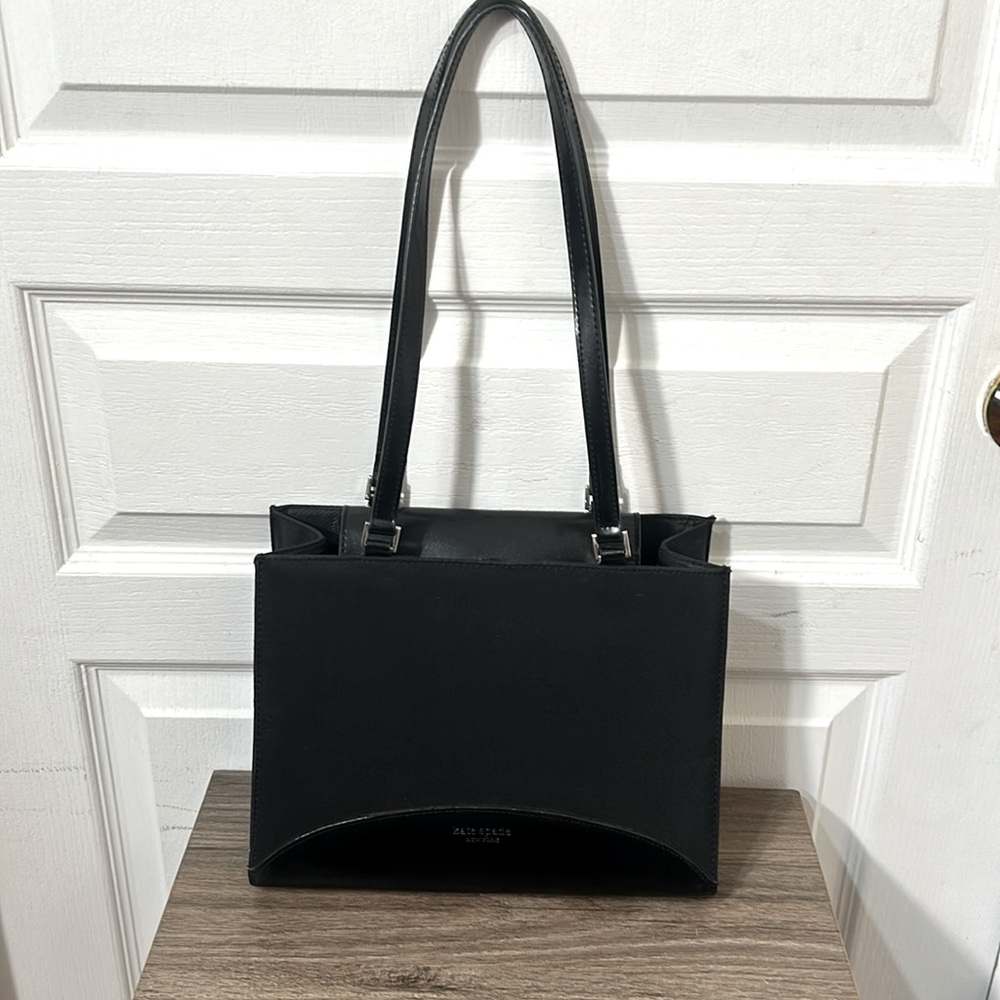 Kate Spade NY black cloth and  Leather Shoulder Bag Snaps Closure